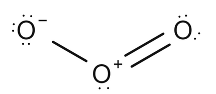 Diagram of an ozone molecule: three oxygen atoms